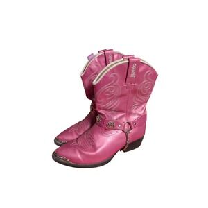Laredo Kids Metallic Pink Western Cowgirl Boots Star Concho Harness Size 2D